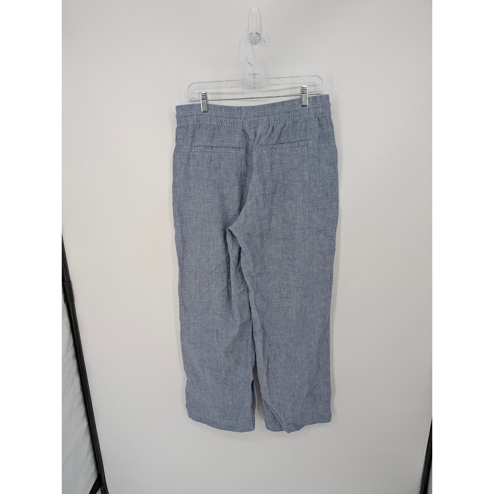 Athleta Linen Wide Leg Pants Women 8 Blue Pull On Elastic Waist Casual Coastal - Picture 7 of 8